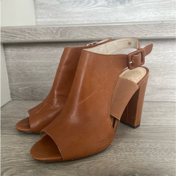 Vince Camuto Peep Toe Leather Booties - Brown - Size 7.5 - Picture 3 of 5